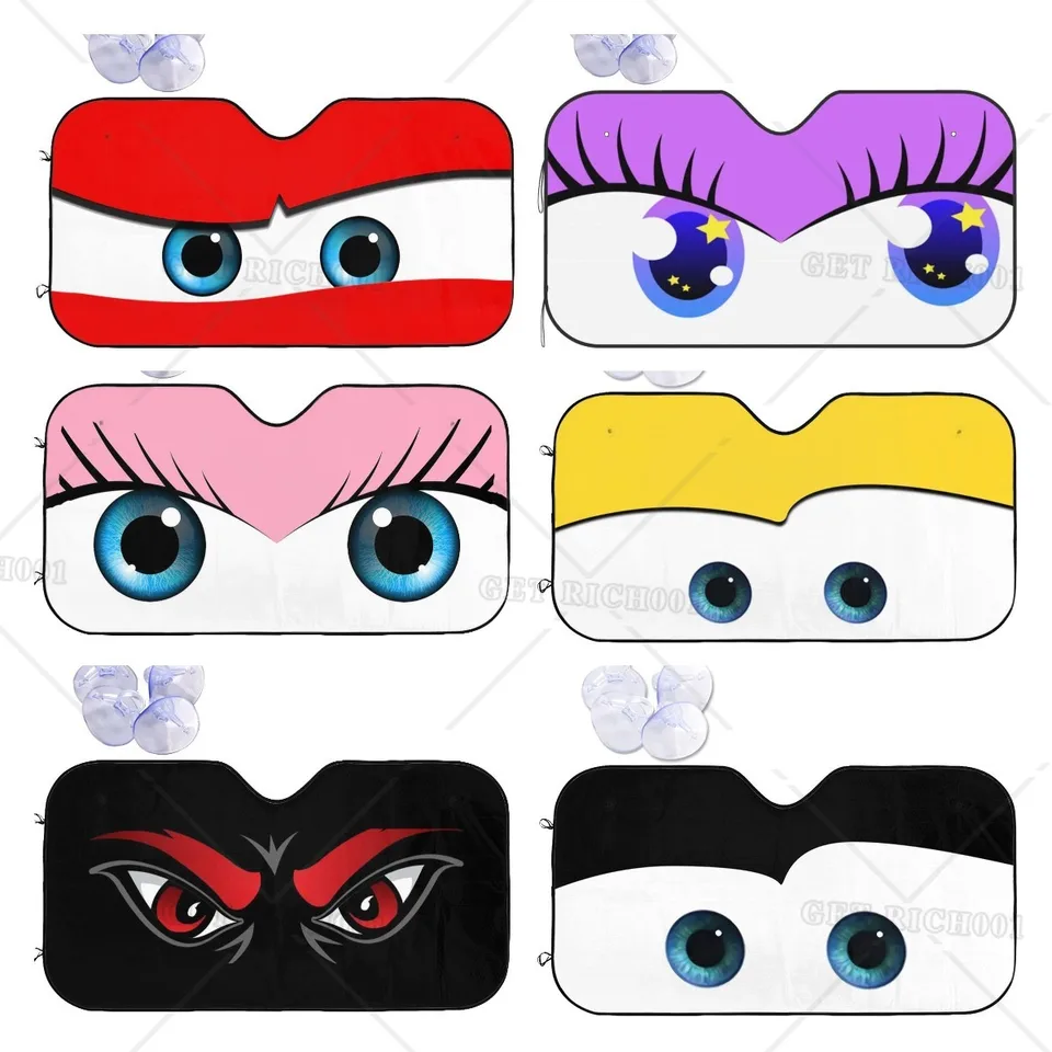 GUGLILI Funny Eyes Car Windshield Sunshade Cartoon Blinking Eyes Car Front Windows Sun Shade Sun Visor Protector Blocks UV Rays Bright Pink 55 X 30 Inch, Windshield Sunshades - Canada - View #12
