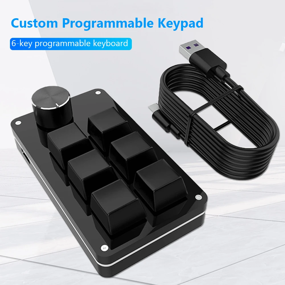 

One Hand Wired Keyboard Mini Mechanical Keyboard USB Custom Keyboard Type-C Interface Macro Programmable Keyboard 6 Keys 1 Knob