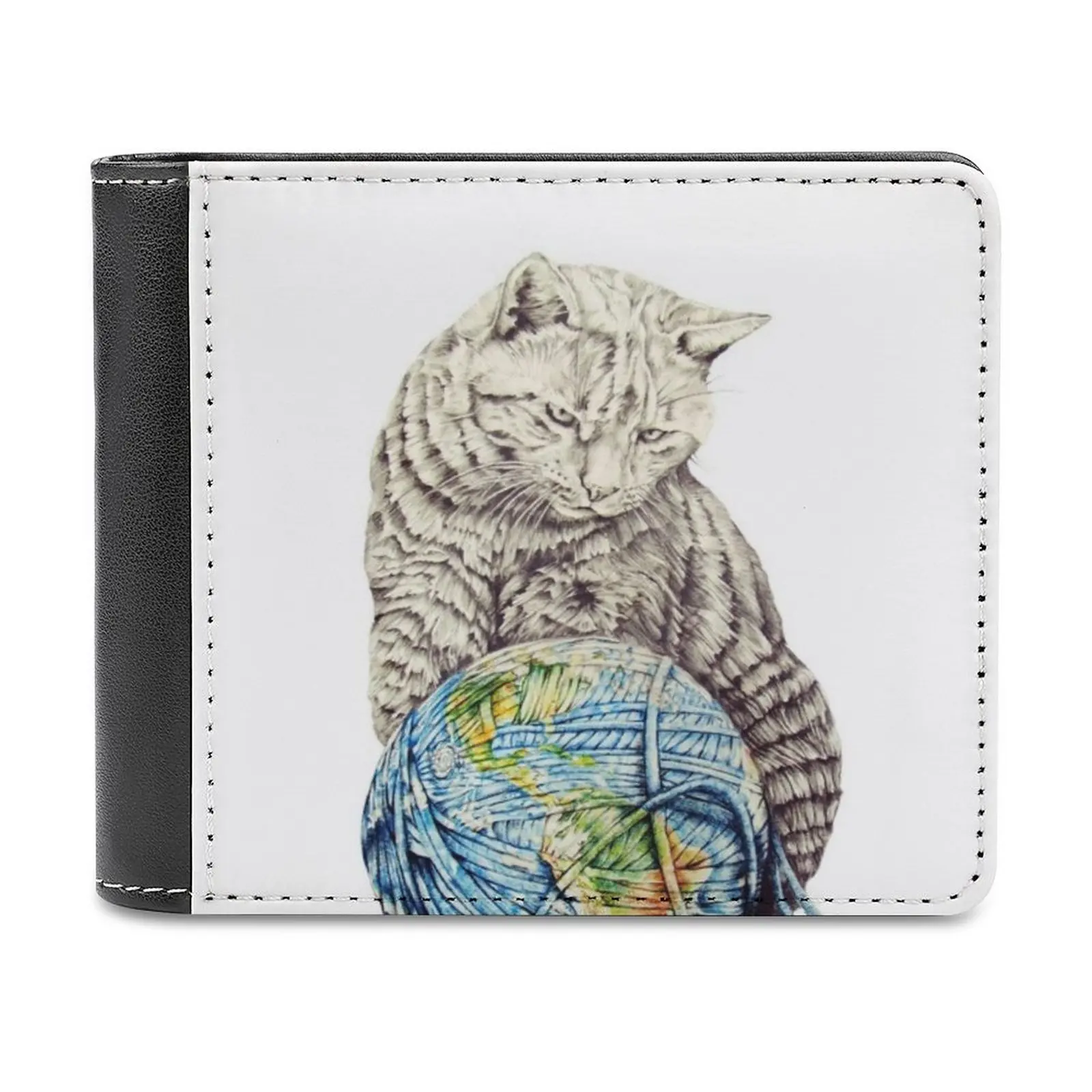 

Our Feline Deity Shows Restraint Men Wallet Pu Leather Short Male Purses Credit Card Wallet For Men Money Bag Cat Kitten Space