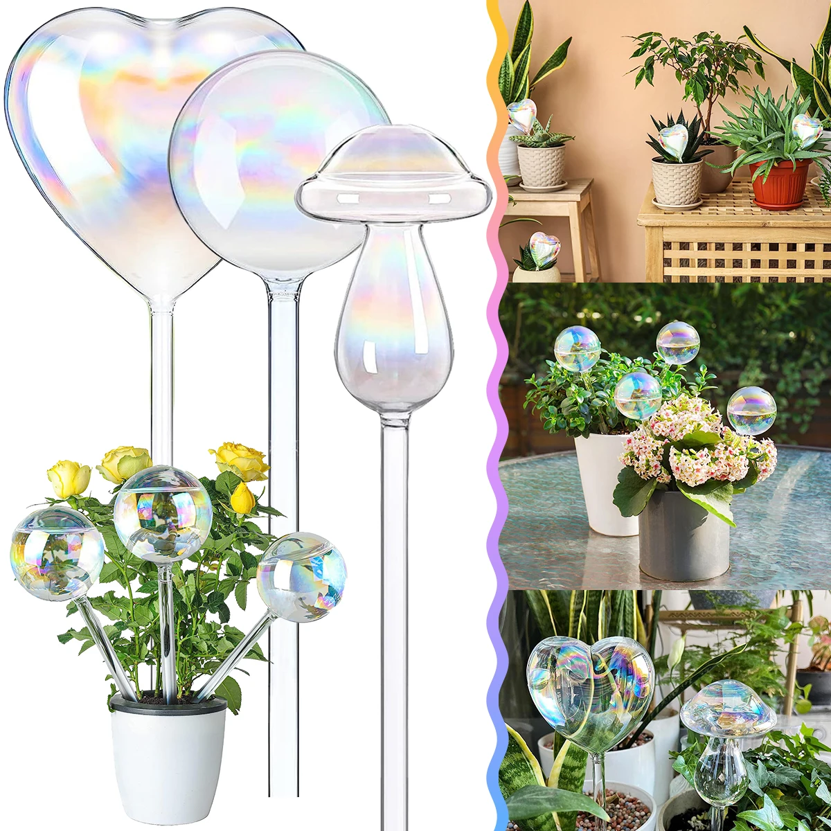 2/4Pcs Plant Water Cans Automatic Self Watering Globes Glass Mushroom Heart Shape Watering Drippers Device Home Garden Supplies watering can self watering globes