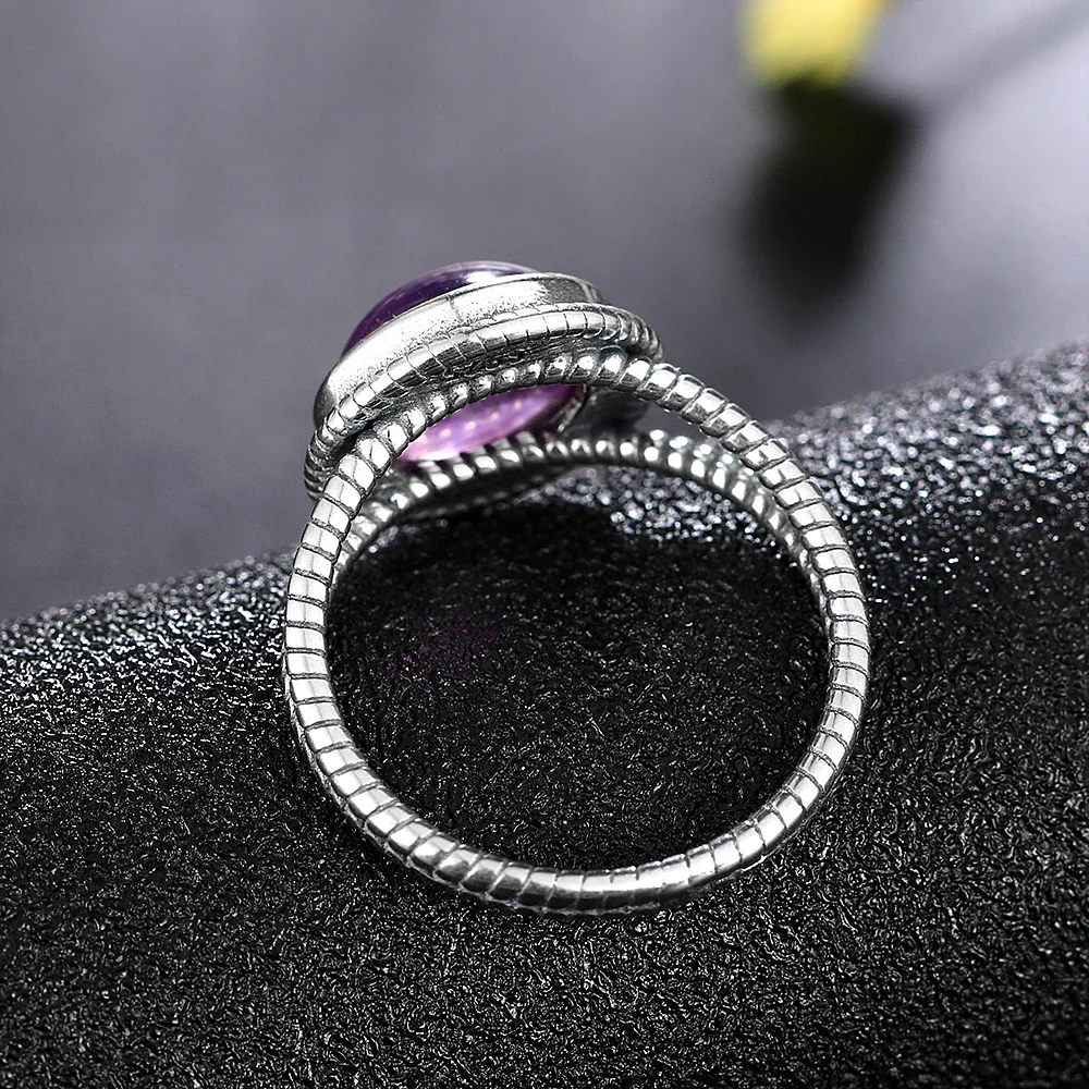 Vintage Natural Amethyst Rings For Women 925 Sterling Silver Jewelry With Natural Stones