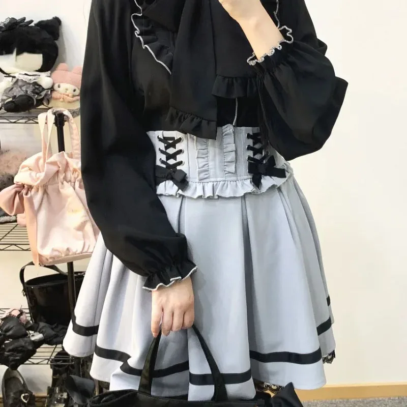 Japanese Gothic Y2k Lolita Skirt Women Elegant Sweet Lace Ruffles Ribbon Bandage Mini Skirts Girls Sexy Cute Punk Party Skirt 4