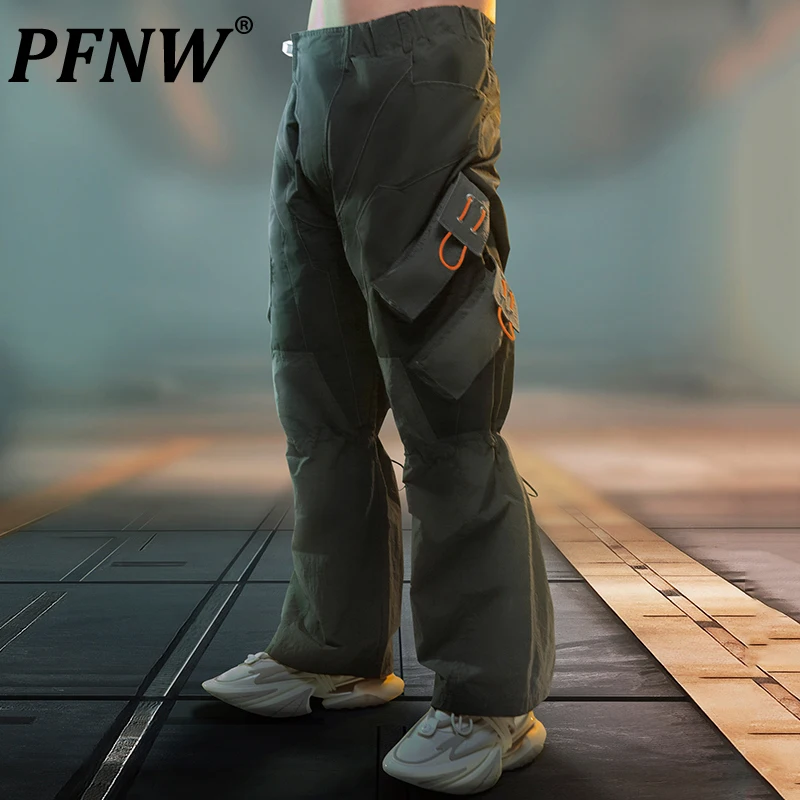 

PFNW Cyberpunk Straight Flared Mens Cropped Pant Patchwork Pockets Male Trousers Overalls Autumn Tech Wear 2023 Chic New 28C1002