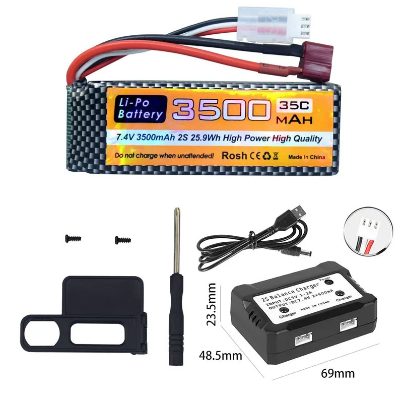 Batterie LiPo 7.4V 1500mAh pour RC Voiture Camion, Lot de 1 à 3 avec Chargeur