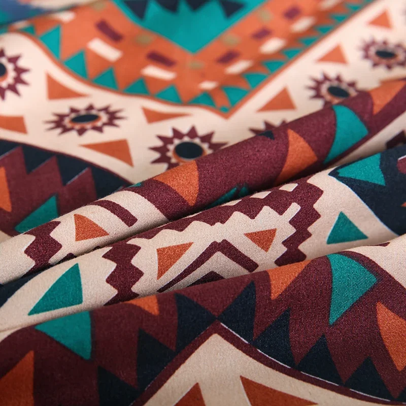 3pcs Boho Bedding Set Striped Geometric Duvet Cover and Pillowcases in Brown Ethnic and Traditional Style Soft Cozy Quilt Covers