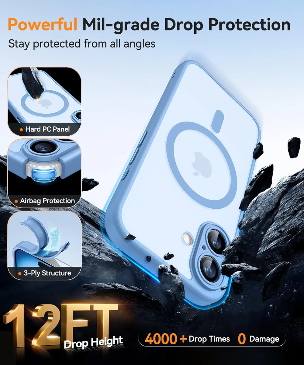 Magnetic Luxury Matte Translucent Shockproof Phone Case with Wireless Charging Compatibility