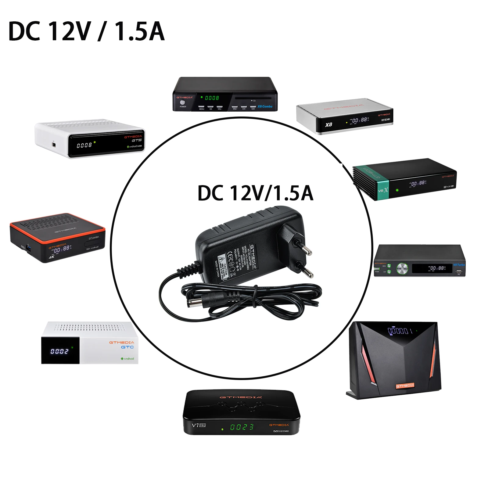 DC 12V/1.5A Power Adapter GTMEDIA EU/UK/US Plug for GTMEDIA V8X/V8 Turbo/V9 prime/V7 pro/X8/GTC/GTCOMBO/GTS TV set top box power adapter