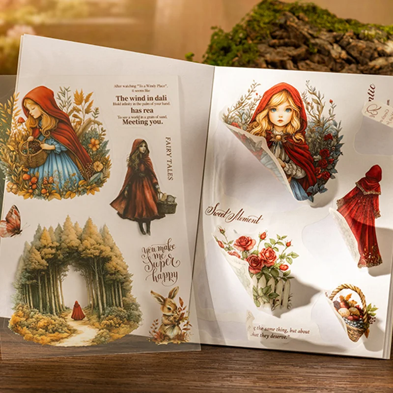 18pcs Fairy Tale Sequel Series Fairy Tale Theme Dual Material Die Cut Sticker Book Handbook Collage DIY Scrapbook Envelope Card