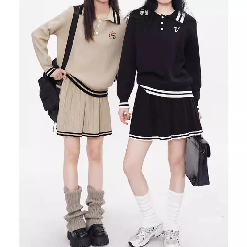 Golf Suits Women Golf Wear Autumn New Two Piece Set Fashion Knit Polo Shirt Skirt Women Clothes