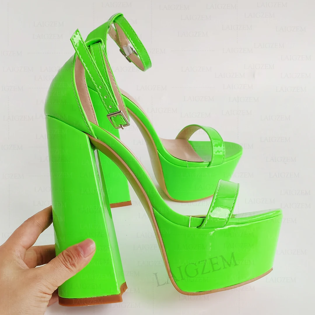 

SEIIHEM Women Platform Sandals Shiny Open Toe Buckle Straps Thick High Heels Pumps Ladies Shoes Women Plus Size 36 38 41 43 47