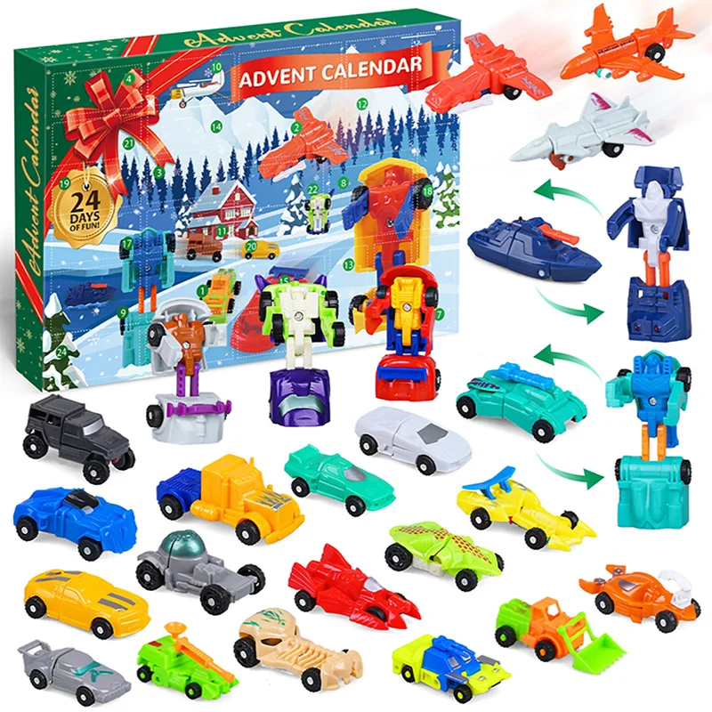 thumbnail image 1 of Calendario de Adviento de coches para niños 2024 Navidad, 24 vehículos de tracción trasera Helicóptero Vehículos de construcción Camión de bomberos Conteo de coches, 1 of 5