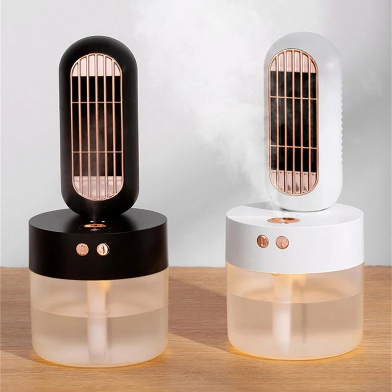 

USB портативный вентилятор с водяным распылителем, вращающийся автоматический настольный вентилятор охлаждения воздуха 2000 мАч, увлажняющий увлажнитель с ночным дизайном, низкий уровень шума