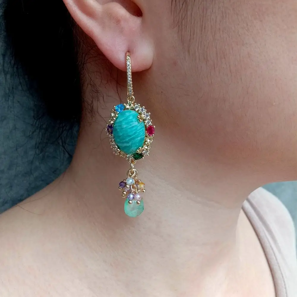 YYGEM Natural Green ite Multi Color Crystal Dangle Drop Hook Earrings