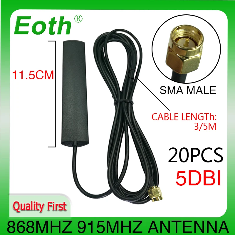 20pcs Eoth GSM antenna 868mhz 915mhza SMA Male connector 5dbi 868 mhz 915 IOT antena strip patch antenne Aerial 3 meters Cable gps car navigation signal antenna gps positioner antenna sma male connector 3 meters signal amplifier antenna 29dbi high gain