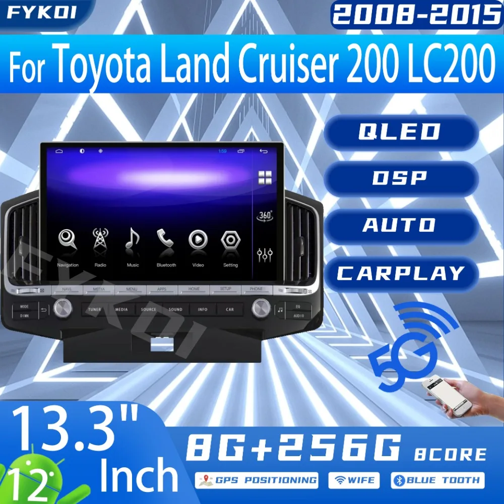 

FYKOI Car Radio For Toyota Land Cruiser 200 LC200 2008-2015 Automotive Multimedia Carplay Android Auto Tesla Screen 4G WIFI GPS