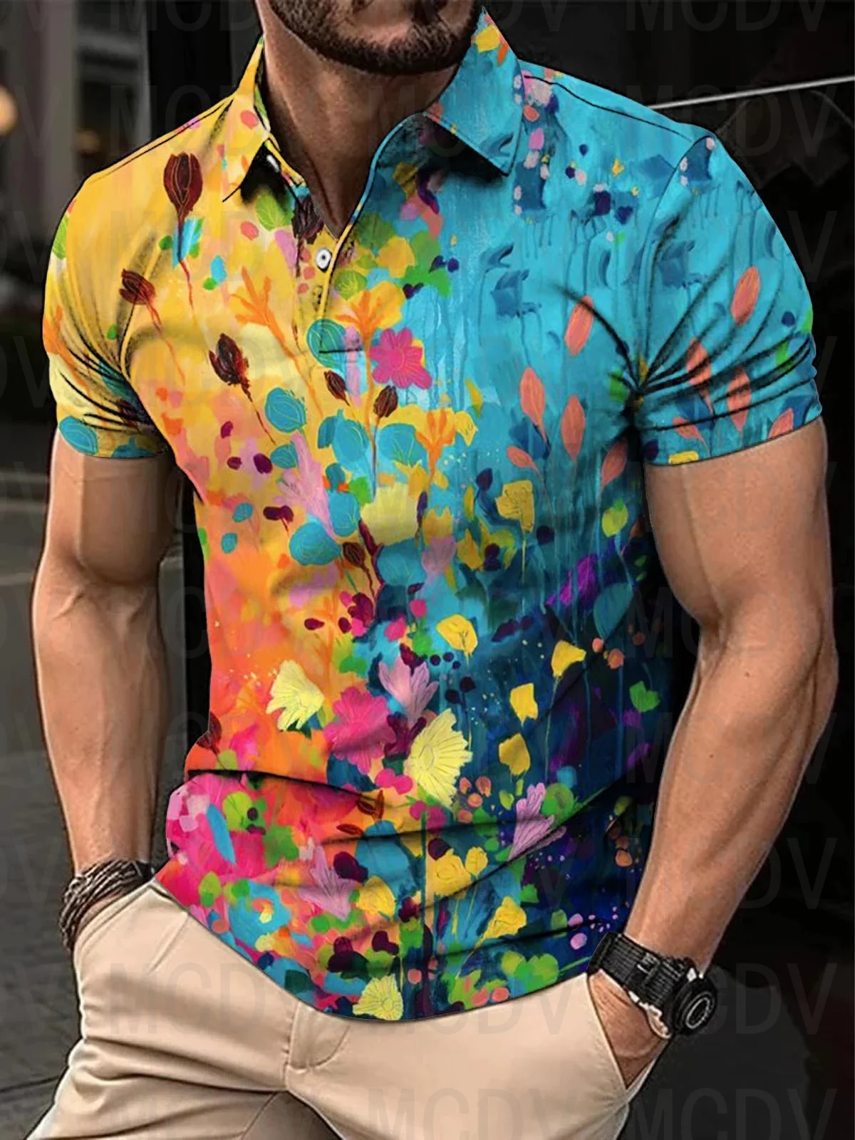 

Men's Art Colorful Casual Print Polo Shirt 3D Printed Short Sleeved Shirts