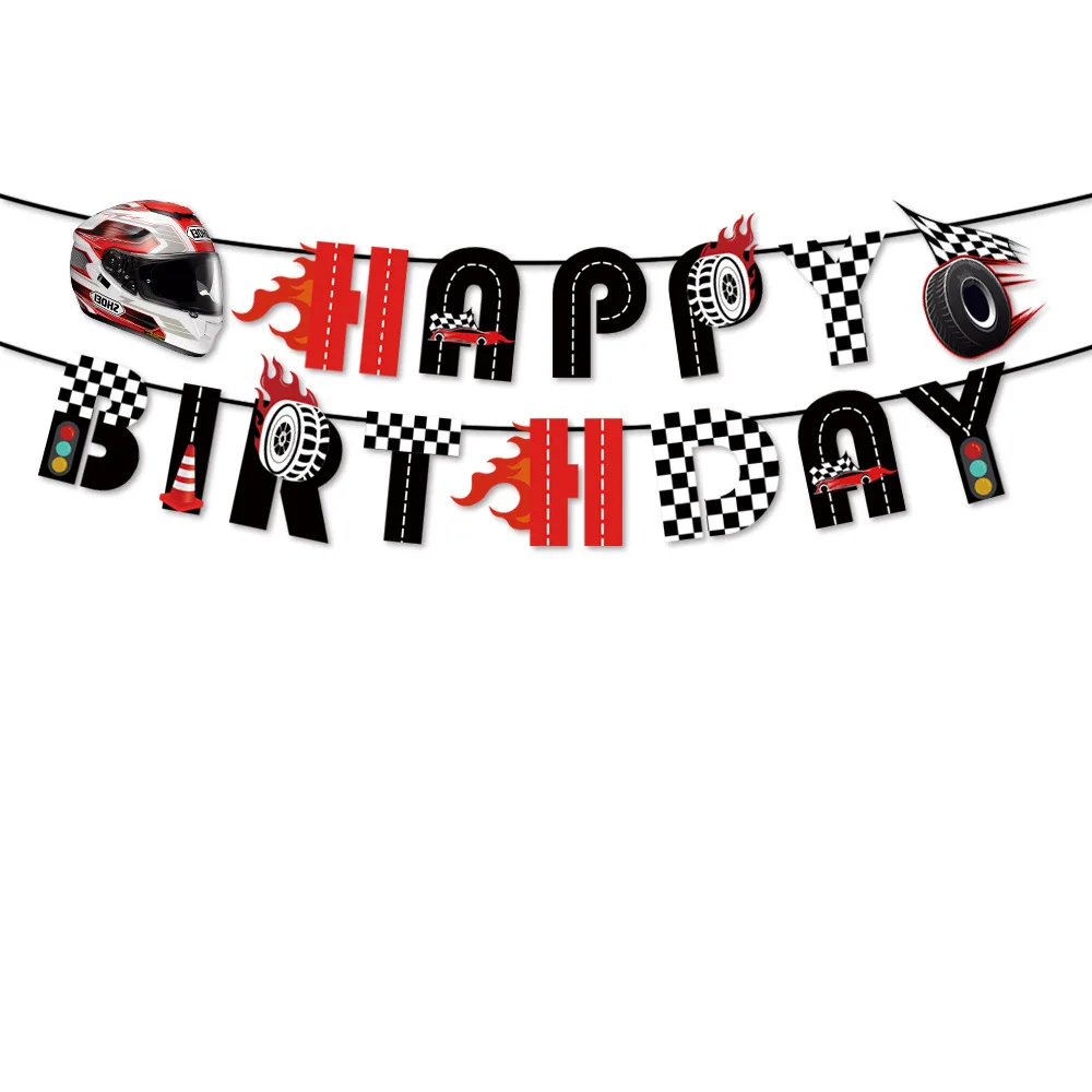 Racing Auto Geburtstag Party Dekoration Geschirr Karierte Tischdecke Ballon Pappteller Tasse Servietten Anzug Schwarz Thema Party Kinder – Detail 21
