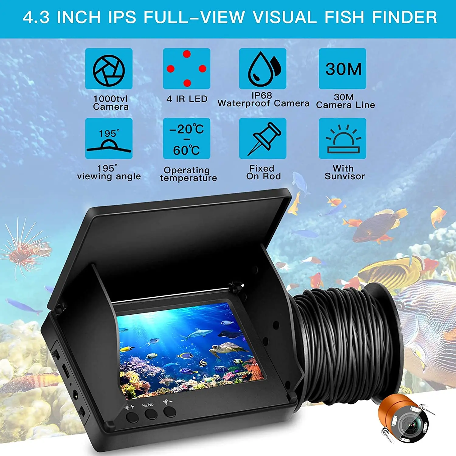 FishFinderUnderwaterCameraPortableUnderwaterFishingCamerawith43inchIPSScreen