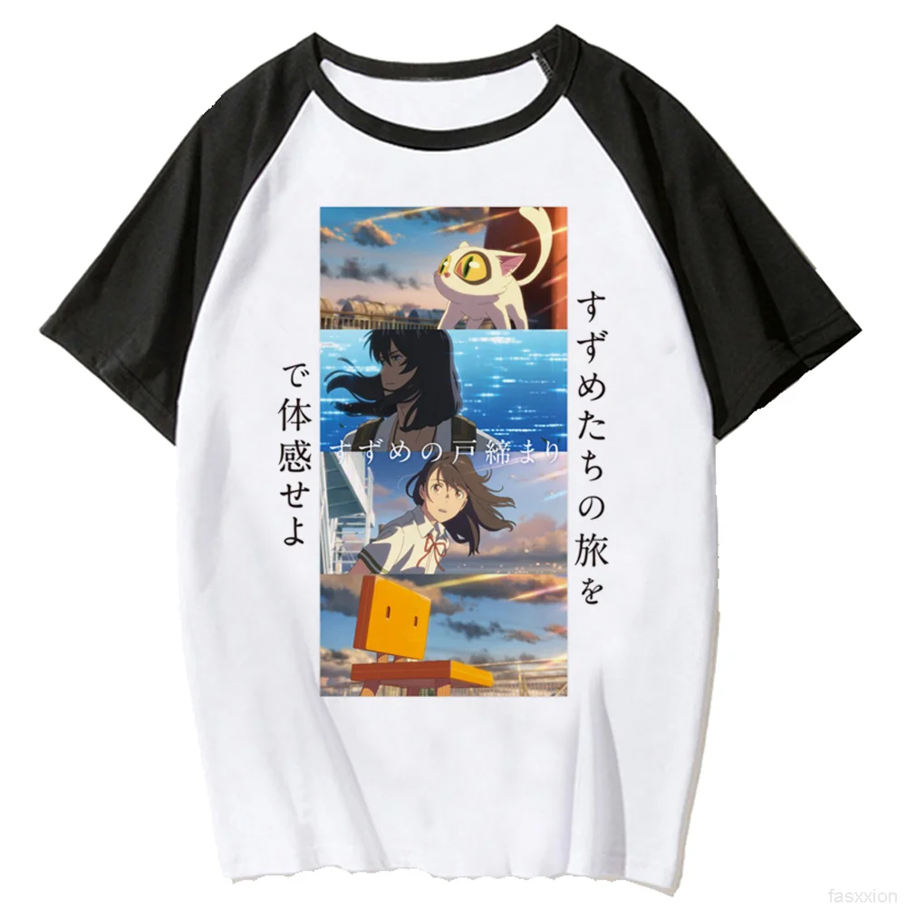 

Suzume t-shirts women Japanese Y2K comic Tee female funny clothing