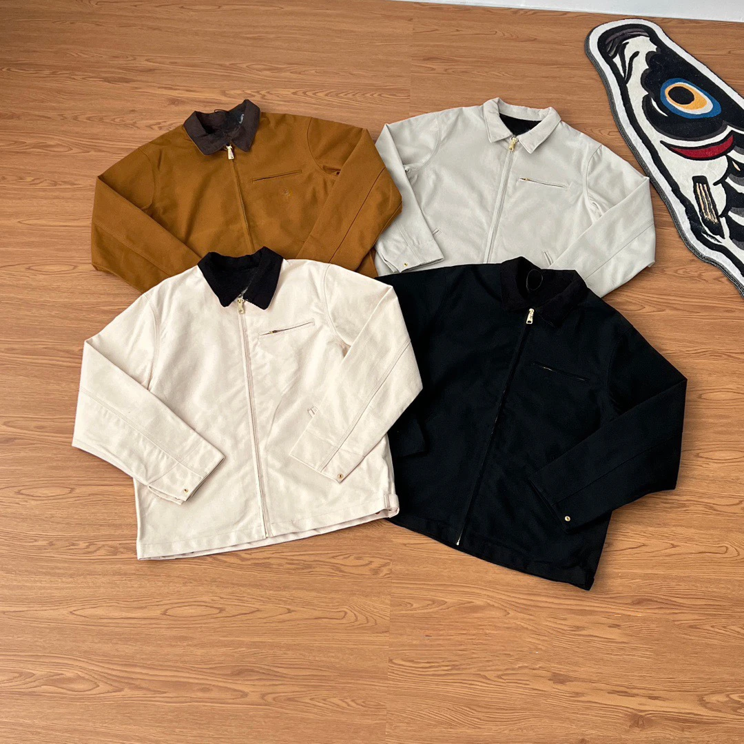 American retro Detroit lapel canvas zipper casual loose jacket Japanese Streetwear Safari Style Trendy Coat