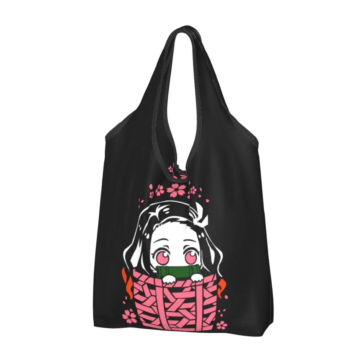 

Nezuko Grocery Bags Foldable Machine Washable Demon Slayer Kimetsu No Yaiba Kamado Tanjirou Anime Manga Shopping Bag Storage Bag