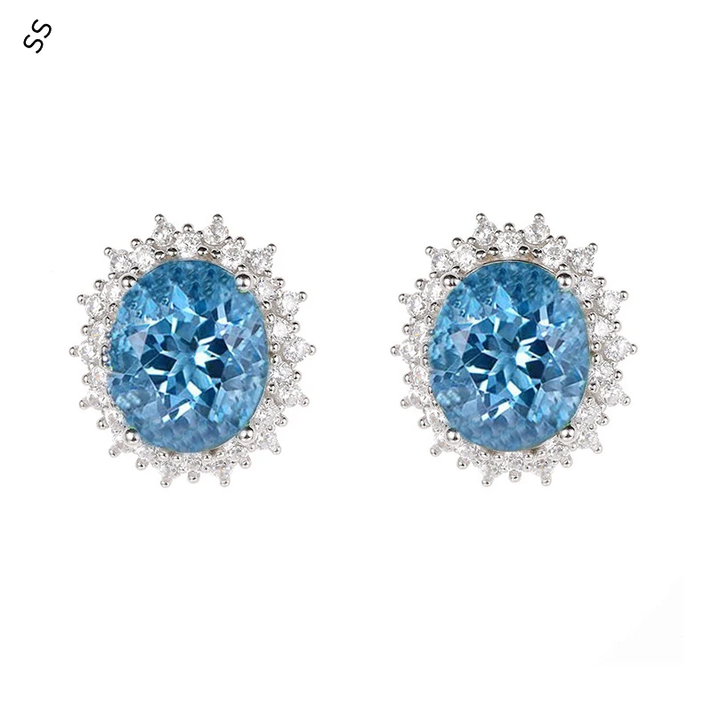 

Free Style New Hand Inlaid Topa Stone Sea Blue Women's Earrings Luxury Treasurer for Evening Dresses