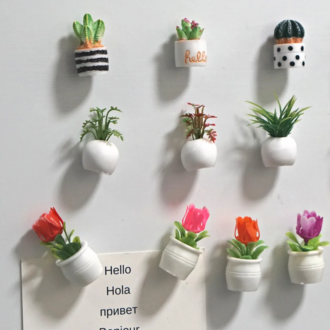 4-5pcs Cactus Fridge Magnet Plant and Flower REfrigerator Magnetic Sticker 3D Cute Grass Message Board Reminder Home Decoration