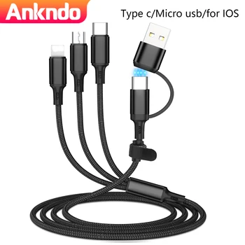 ANKNDO Cavo di ricarica rapido 3 in 1 per cavo di ricarica Micro USB tipo C Porta multi USB da 1,2 m Cavo di ricarica USB multiplo 1