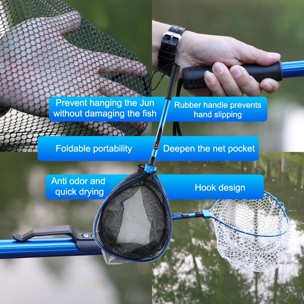 Foldable Fish Landing Net Rubber Mesh 8MM Mesh Fly Fishing Net