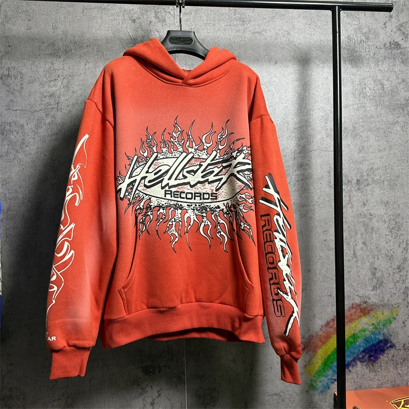 

Red HELLSTAR Fleece Hoodie Men Women Top Quality Casual Graffiti Hip Hop High Street Pullover Hooded