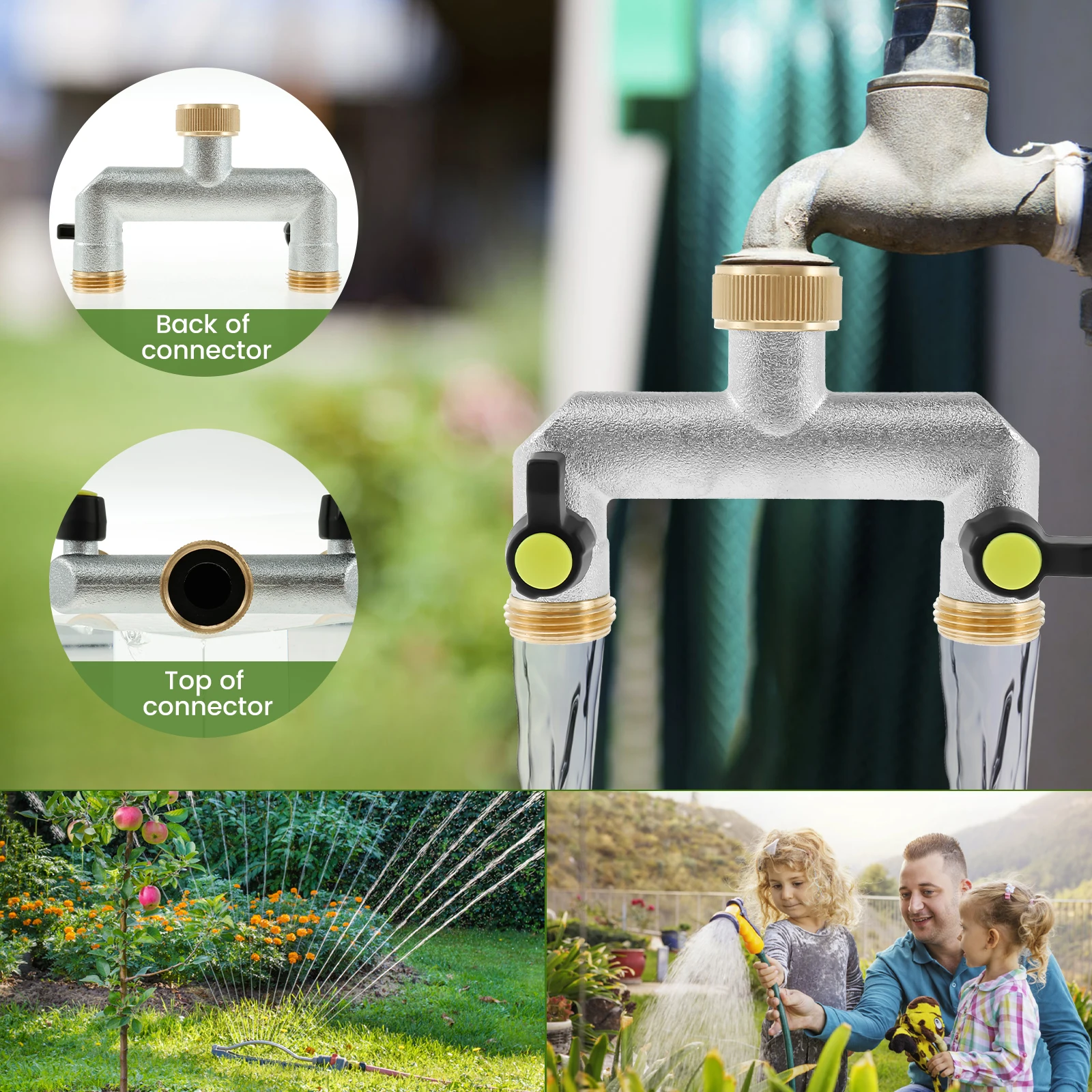 3/4 Inch 2 Way Hose Splitter Zinc Alloy Garden Hose Splitter Rustproof Hose Connector Splitter for Outdoor Gardening Lawn Care