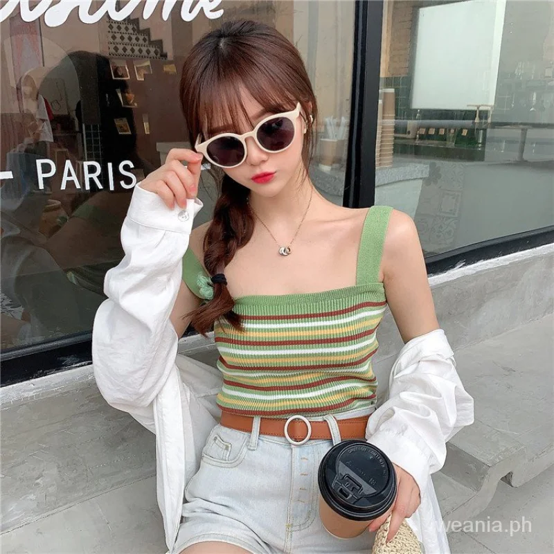 

Women Korean Style Cute Multicolor Knit Tank Top WguP
