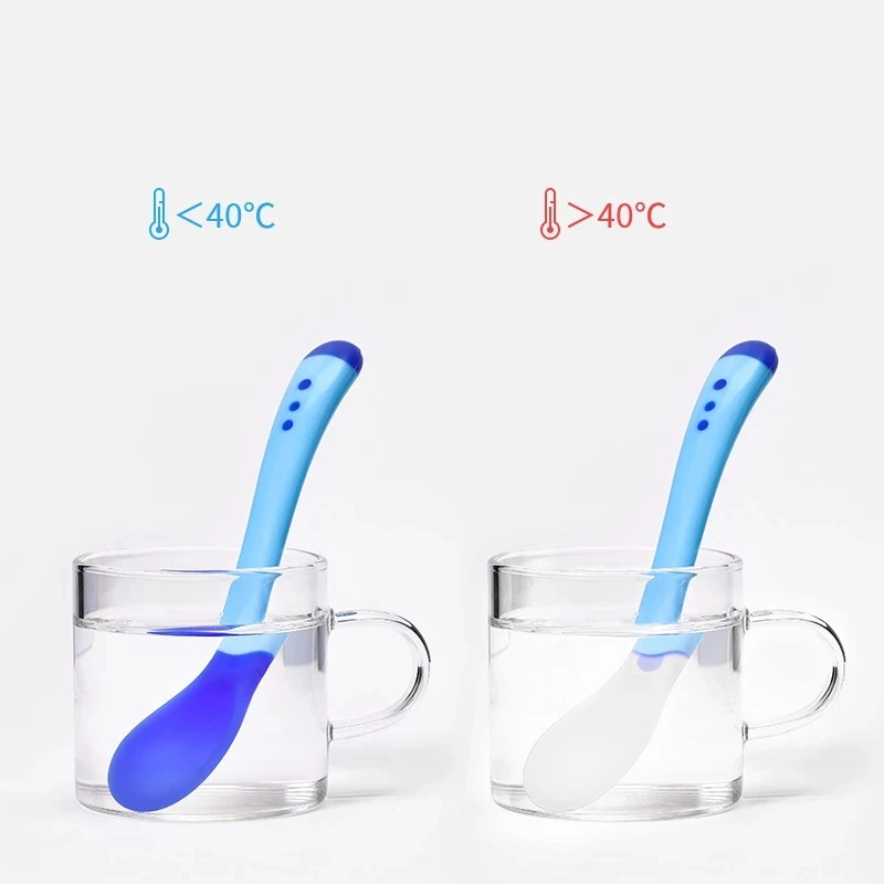 

Newborn Baby Silicon Spoons Baby Safety Temperature Sensing Kids Children Flatware Baby Feeding Spoons Supplies Fork Tableware