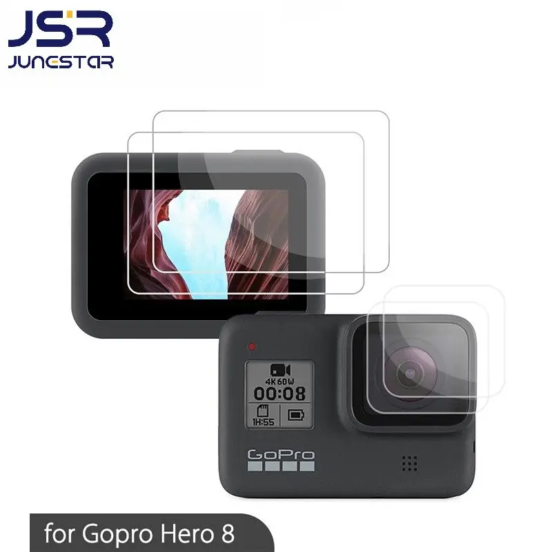 

Черные Аксессуары для Gopro 8 протектор экрана закаленное стекло Ультра Прозрачный ЖК HD + комплект защитных линз тонкий для Go Pro Hero 8