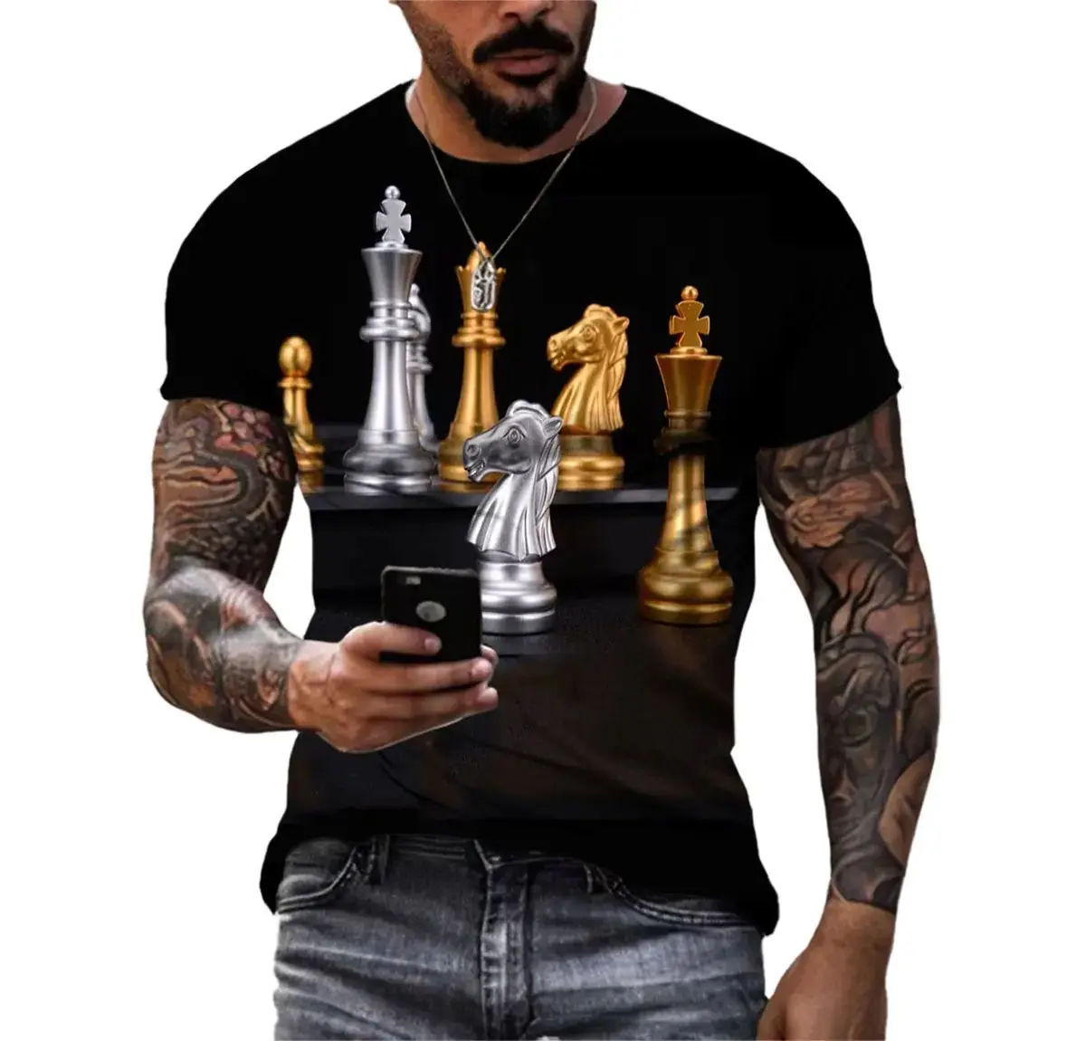 

New Men's Summer Fashion Chess Pattern 3d Printed T-Shirt Street Harajuku Personality Trend O Collar Short Sleeve Plus Size Top