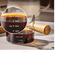 1pc Glass Measuring Cup Wood Handle Glass Espresso Measuring Cup Double Single Mouth Milk Coffee Clear Mug Coffee Supplies 3