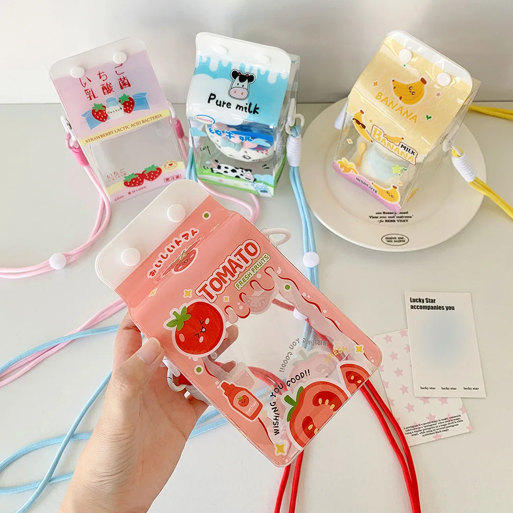 Ladies' kawaii Crossbody Bag Cartoon Cute Transparent Milk Box Funny New Shoulder Bag High-quality Doll Display PVC Storage Bag