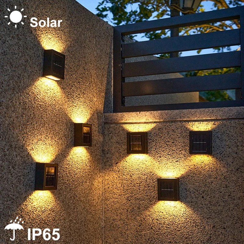 1-20LED Solar Wall Lamp Outdoor Waterproof Up and Down Luminou Lighting Garden Decoration Solar Light Stairs Fence Sunlight Lamp solar flood lights outdoor