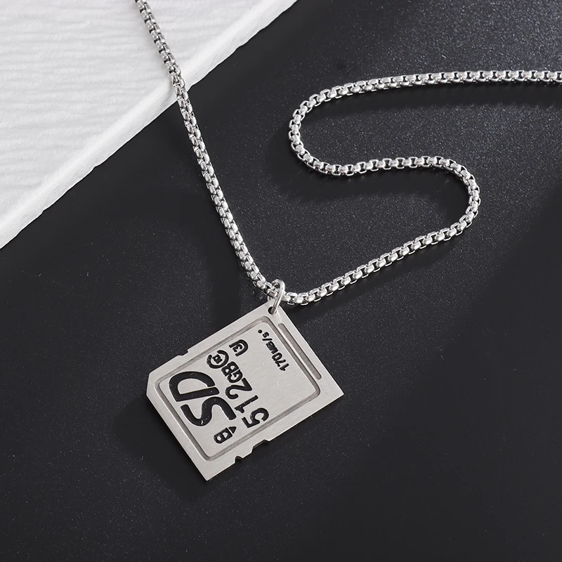 Design Di Fascia Alta Sd Card 512 Gb Collana Con Ciondolo Quadrato In Acciaio Inossidabile Da Uomo Punk Trend Cool Jewelry Regalo Di Compleanno