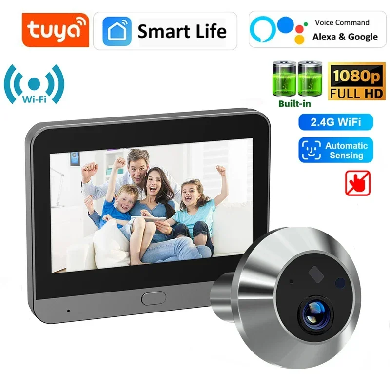 

Дверной глазок Smart Tuya с Wi-Fi, 1080P, FHD, 5000 мАч, 4,3 дюйма