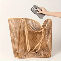 Sac fourre-tout de plage de grande capacité pour femmes – Sac à bandoulière tissé en polyester durable avec dessus ouvert pour les voyages, le shopping 5