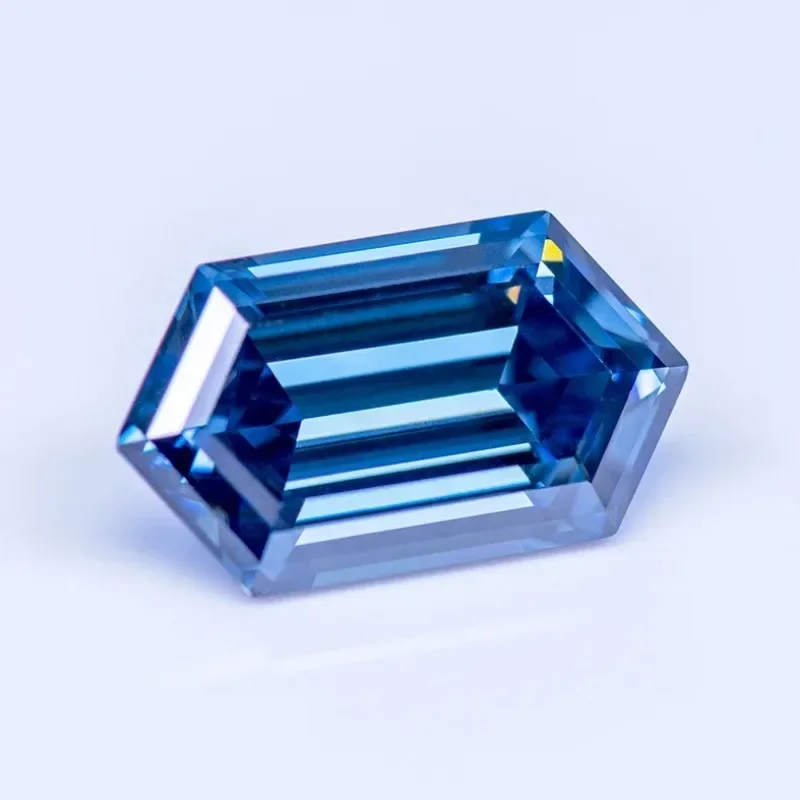 Moissanite Stone Long Hexagon Shape Primary Color Royal Blue Gemstone Lab Created Heat Diamond for Charm Jewelry with GRA Report