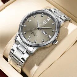 QINGXIYA Mens Watches Top Brand Luxury Stainless Steel Quartz Watch for Men Waterproof Luminous Week Date Fashion Wristwatches