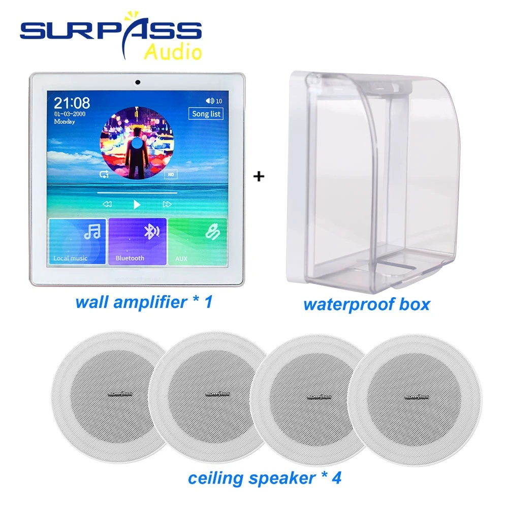 Bluetooth Wall Amplifier Smart Home Audio Mini Touch Screen 4*20W Stereo Sound Music Panel PA System Loudspeaker Ceiling Speaker 