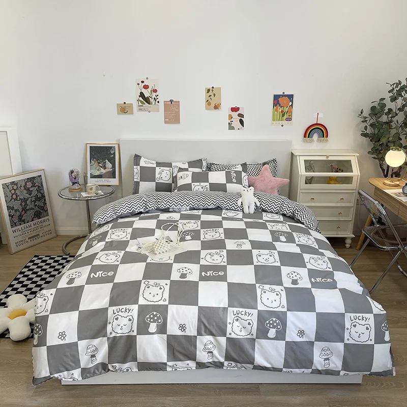 

Children's Cute Bedding Set With Single/Double/Queen Size Flat Bed Sheet Quilt Duvet Cover Pillowcase Home Textile Bed Linens