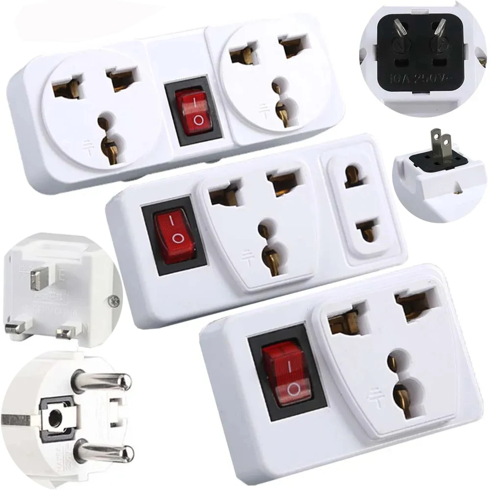 Universal UK US EU Extension Socket 2 Way Wall Power Outlet Plug Adapter Converter With Switch 6A 250V