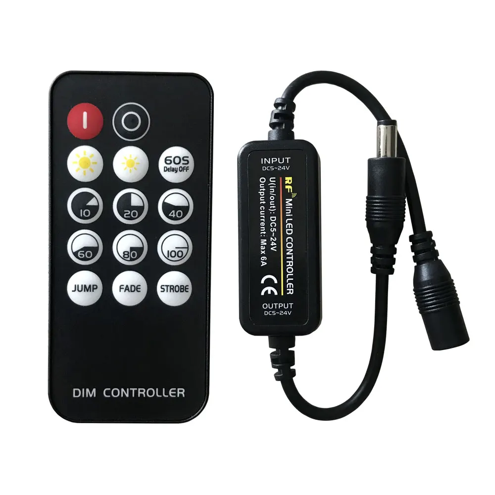 Led DIM Controller Mini RF Remote Control 14Keys Dimmer DC5V 12V 24V 6A For Single Color 2835 5050 5730 COB LED Light Strip