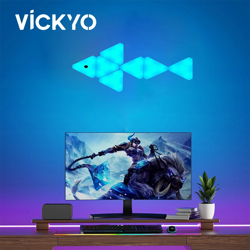 

VICKYO LED Smart Quantum Lights Bluetooth APP RGB Ambient Night Light Neon Triangle Wall Lights For Bedroom Game Room Decoration