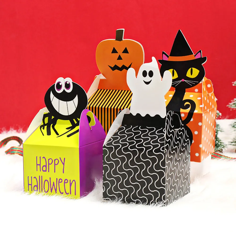 12/24/36Pcs Scatola Di Caramelle Di Halloween Horror Ghost Cat Pumpkin Cross Paper Gift Cookie Box Trick Treat For Diy Halloween Party Supply