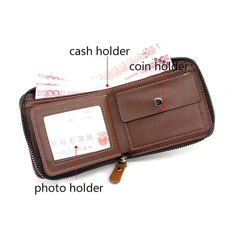 New Short Men Wallets Small Casual Coin Pocket Name Engraved Male Zipper  Wallet Quality Card Holder Photo Holder Retro Men Purse - AliExpress